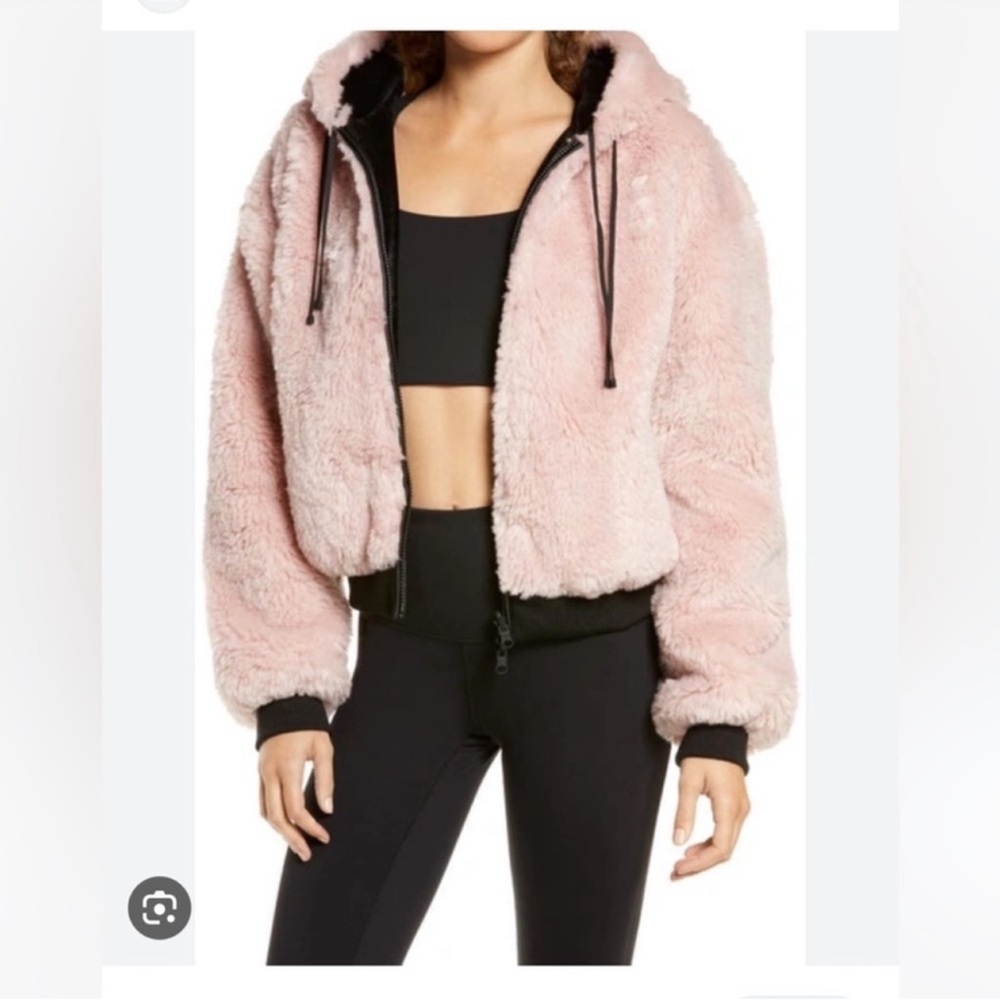 Blanc Noir Luxe Faux Shearling Peach Whip Pink‎ Reversible  Hoodie Baddie Cozy
